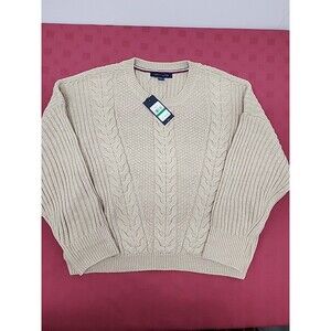 Tommy Hilfiger Cable Knit Sweater Womens Lg In Camel Cozy Fisherman Knit NWT
